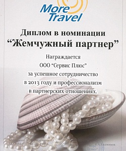 Диплом от компании More Travel
