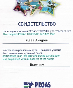 Свидетельство об участии в рекламном туре 