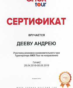 Сертификат по отелям Туниса