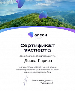 Сертификат эксперта по Сочи 2025